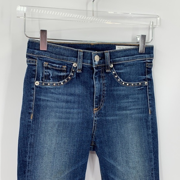 Rag & Bone 10" capri jeans Cadiz stud cropped denim blue raw frayed hem women 26 - Picture 2 of 6